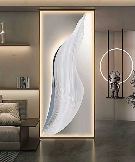 The Gray Panel With The Golden Frame Has Elegant Lighting